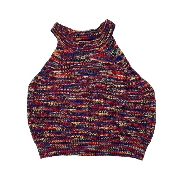 Cider Multicolor Knit Halter Crop Top Mock Neck Sleeveless - Picture 2 of 4